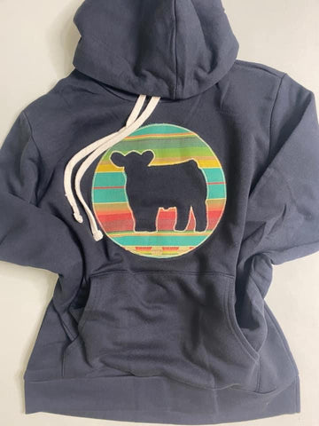 Black Sweatshirt with Serape Steer