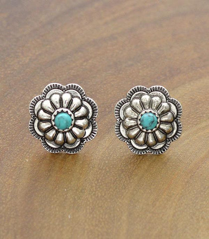 Petite Concho Earrings with Turquoise Stone
