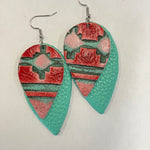 Turquoise & Red Pink Navajo Double Petal Earrings