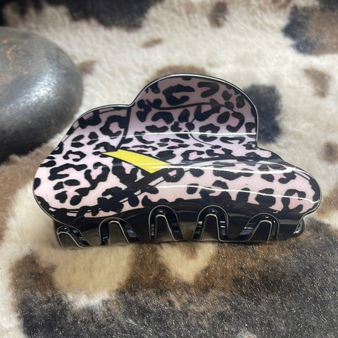 Pink Cheetah Print Cowboy Hat Claw Clip