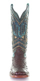 Corral Women’s Brown & Turquoise Ostrich with Overlay/ Embroidery /Studs Woven Boot