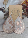 Metallic Rosegold & White Rosegold Acid Wash Hair on Hide Double Teardrop Earring