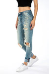 High Rise Boyfriend Distressed Jeans