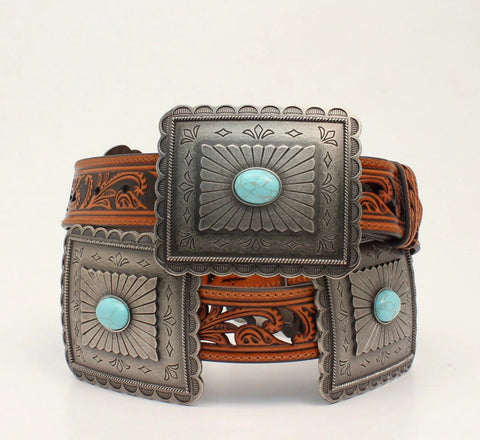 Ariat Ladies Rectangle Conchos & Turquoise Stones Belt