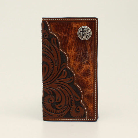 Floral Tooled Cross Concho Rodeo Wallet