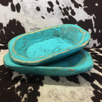 Distressed Turquoise Wood Bowl