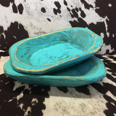 Distressed Turquoise Wood Bowl