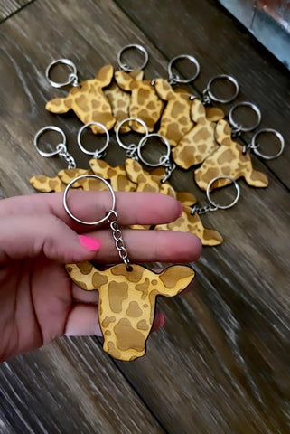 Wooden Steer Head Keychain
