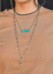 Silver Layered Necklace w/ Faux Navajo Pearls & Blossom