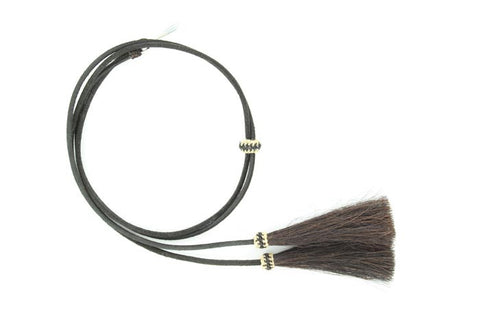 Leather Stampede String With Horsehair Tassels Black