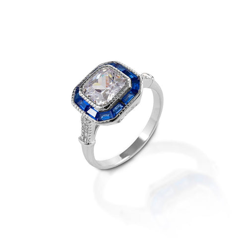 Kelly Herd Small Asscher Cut/Blue Spinel Ring - Sterling Silver