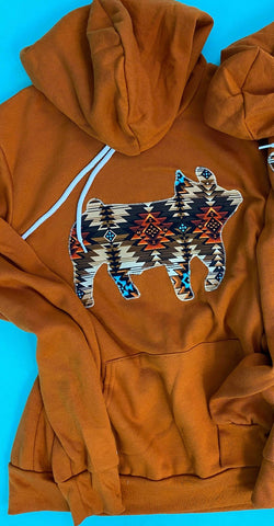 Rust Sweatshirt with Aztec Appliqué Show Pig