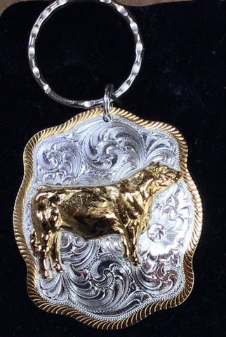 Montana Silversmiths Keychain-Gold Standing Steer Large