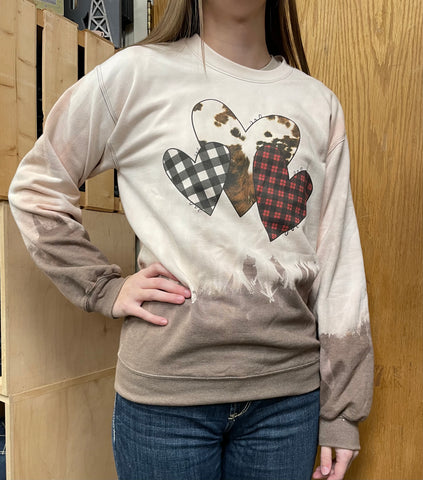 Plaid & Cow Print Heart Sweatshirt