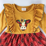 Sweet Sunflower Cow Appliqué Ruffle Hem