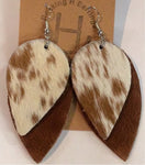 Leather Double Brown & Brown Spotted Hair On Earrings