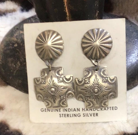 Concho Cross Sterling Silver Earrings