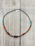 Navajo Pearls Necklace with Multi Colored Stone Clusters