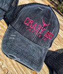 Crazy Ass Distress Charcoal & Pink Ponytail Cap