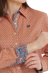 Cinch Women's Orange & Blue Diamond Print Shirt