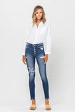 High Rise Button Up Disterssed Ankle Skinny