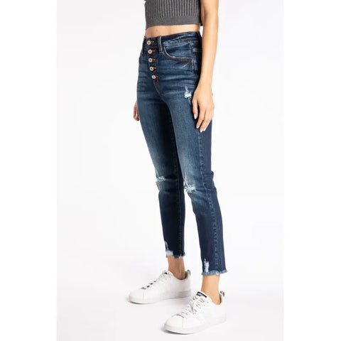 Dark Wash Hi Rise Women’s Button Fly Skinny Jean