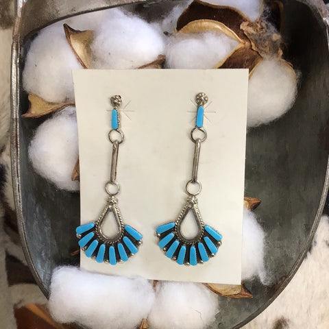 Fan Sterling Silver & Turquoise Dangle Earrings