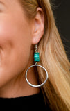Silver Hoops With Turquoise Beaded Accents Earrings