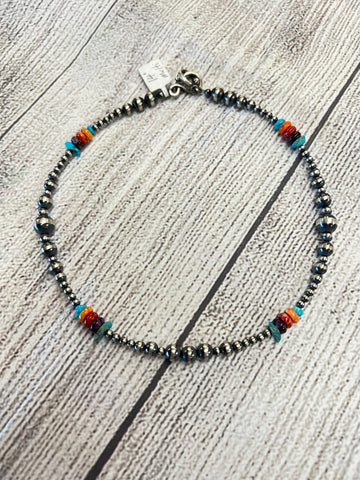 Navajo Pearl Necklace with Multi Colored Stones