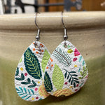 Small Multicolor Floral Teardrop Dangle Leather Earring