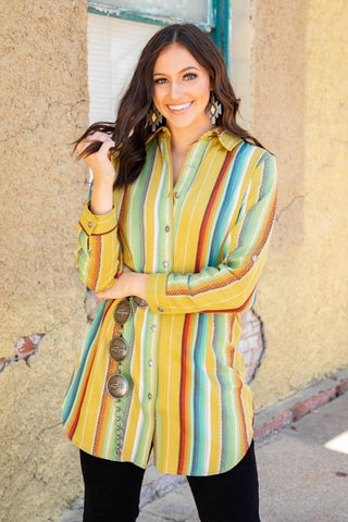 Mustard Serape Long Sleeve Button Up Tunic
