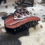 Brown & White Cheetah Print Cowboy Hat Claw Clip
