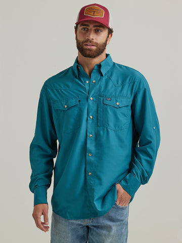 Wrangler Men’s Preformance Solid Shirt-Deep Teal