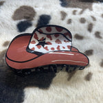 Brown & White Cheetah Print Cowboy Hat Claw Clip