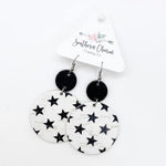 Black & White with Black Star Stacked Circular Dangle Leather Earrings