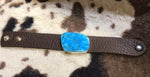 Large Turqoise Stone & Brown Leather Bracelet