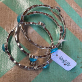 Set/3 burnished silver bangles w TQ oval bracelet