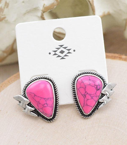 Pink Teardrop Lightning Bolt Earrings