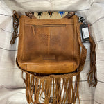 Saddle Blanket & Tooled Leather With Fringe Shoulder Bag
