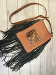 Medium Brown Brands with Black Fringe Crossbody Purse