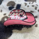 Pink & White Cheetah Print Cowboy Hat Claw Clip