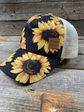 Sunflower Black Ponytail Cap