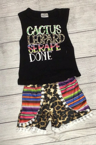 Cactus Leopard Serape Girl’s Short Set