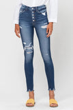 Vervet High Rise Button Up Disterssed Ankle Skinny-Haylie