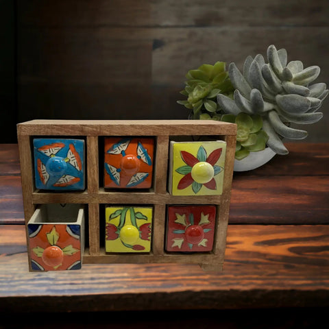 Fiesta Wood & Ceramic 6 Drawer Spice Cabinet Organizer