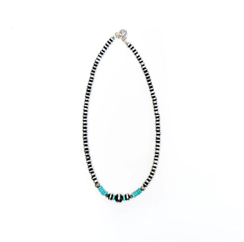 Silver & Black Rondell Necklace with Turquoise Accents