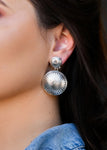 Burnished Silver Round Double Concho Earring