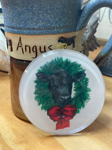 CJ Brown Black Heifer in Wreath” ornament