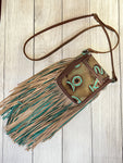 Turquoise Brand With Brown & Turquoise Fringe Crossbody Purse