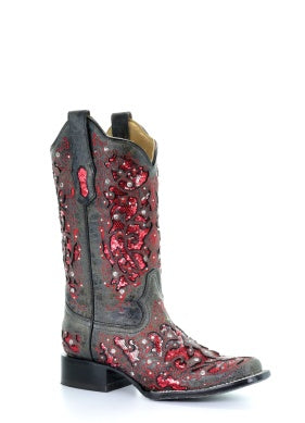 Corral Women’s Grey with Red Glitter Square Toe Boot